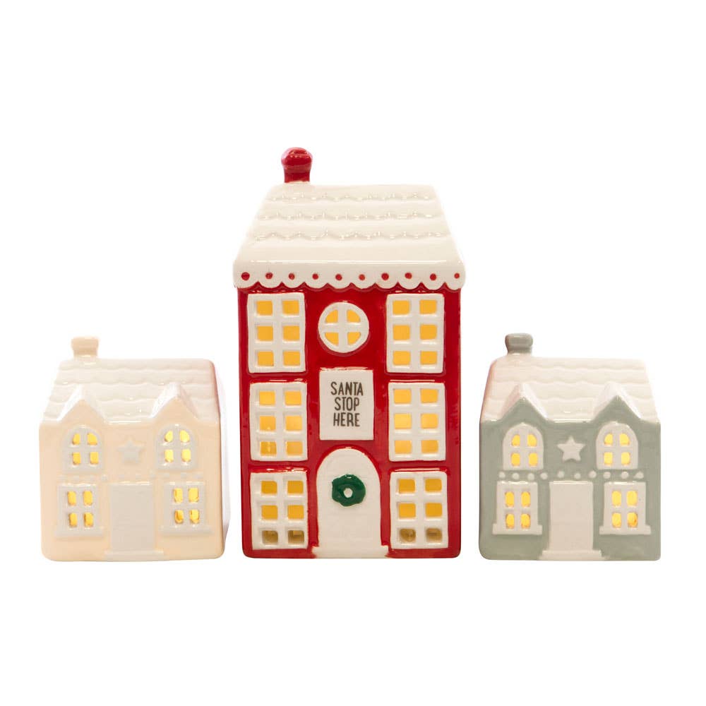 Set of 3 Light Up LED Christmas Village Houses