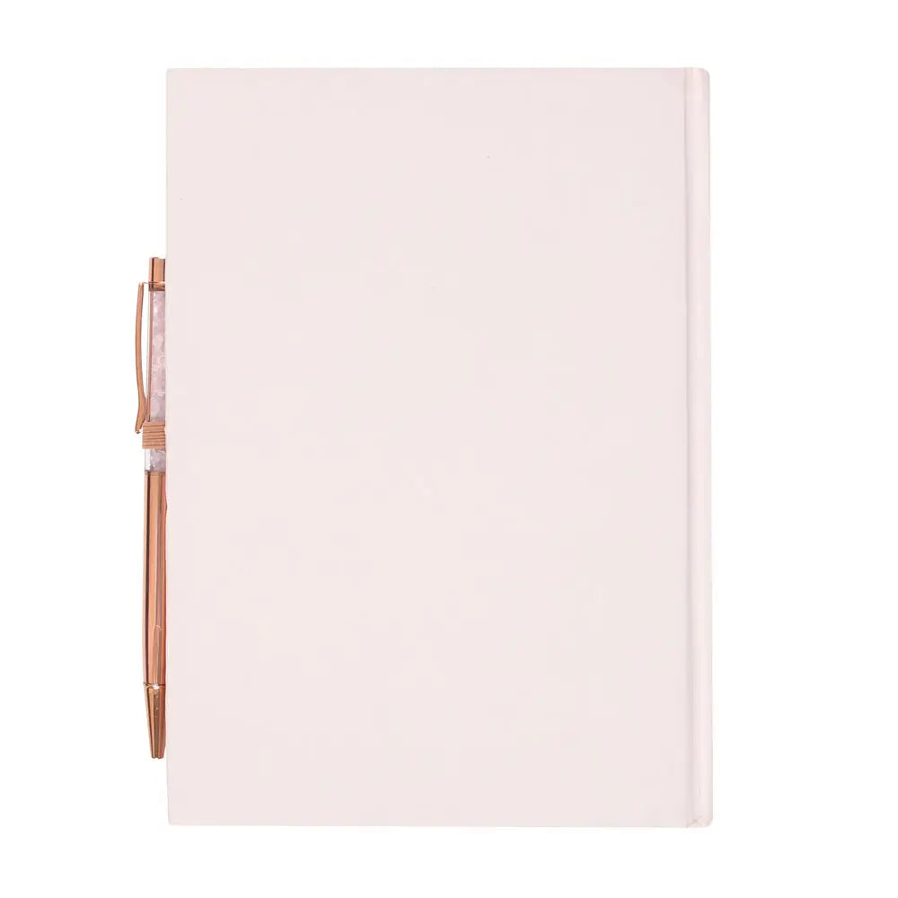 Gratitude Journal Notebook with Rose Quartz Crystal Chip Pen