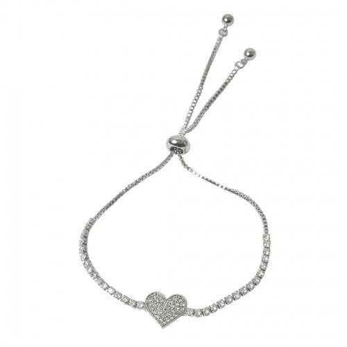 Heart Sparkly Adjustable Pull Slider Bracelet: Silver