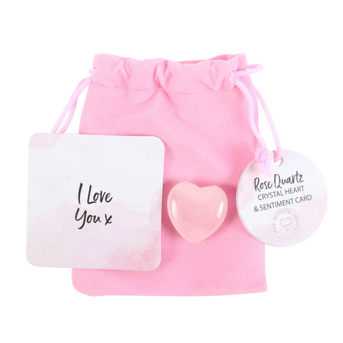 I Love You Rose Quartz Crystal Heart in a Bag