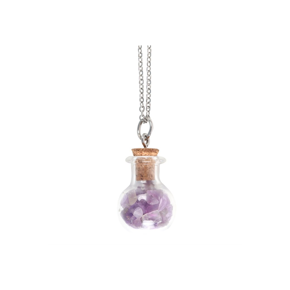 Calming Amethyst Crystal Chip Potion Bottle Necklace