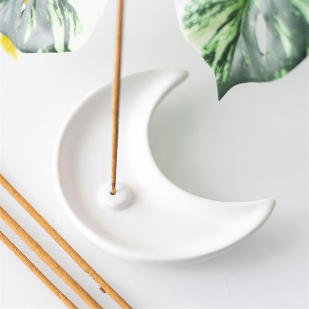 White Crescent Moon Incense Stick Holder