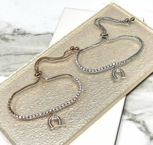 Horseshoe Sparkly Adjustable Pull Slider Bracelet